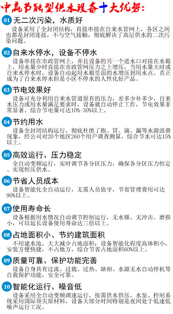 中赢差量补偿箱式无负压供水设备的十大独特优势