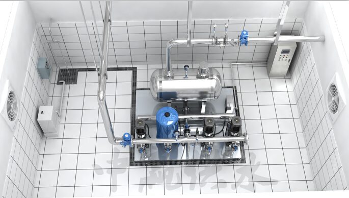 智慧型无吸程无负压供水设备在泵房内的示意图